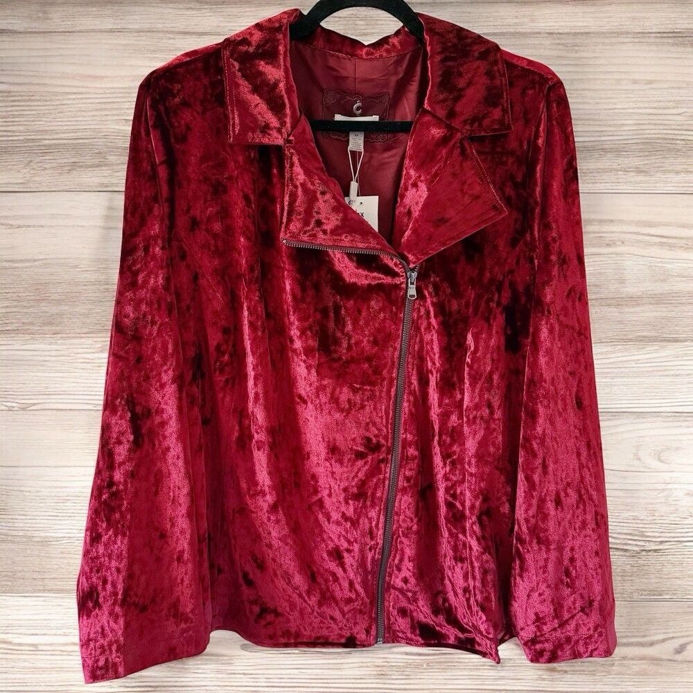 NEW Cupio Crushed Velvet Moto Jacket Plus 3X Red Whimsigoth Witchy Goth Grunge
